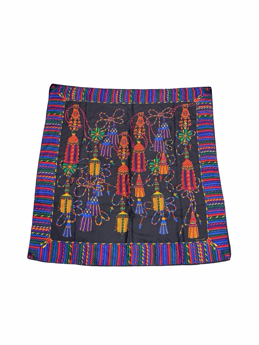 ECHO Embellished Multicolor Tassel Silk Scarf